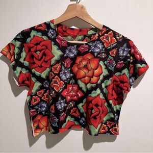Floral Cropped T-Shirt XS graphic tee colorblock edgy indie skater Vibrant Y2K